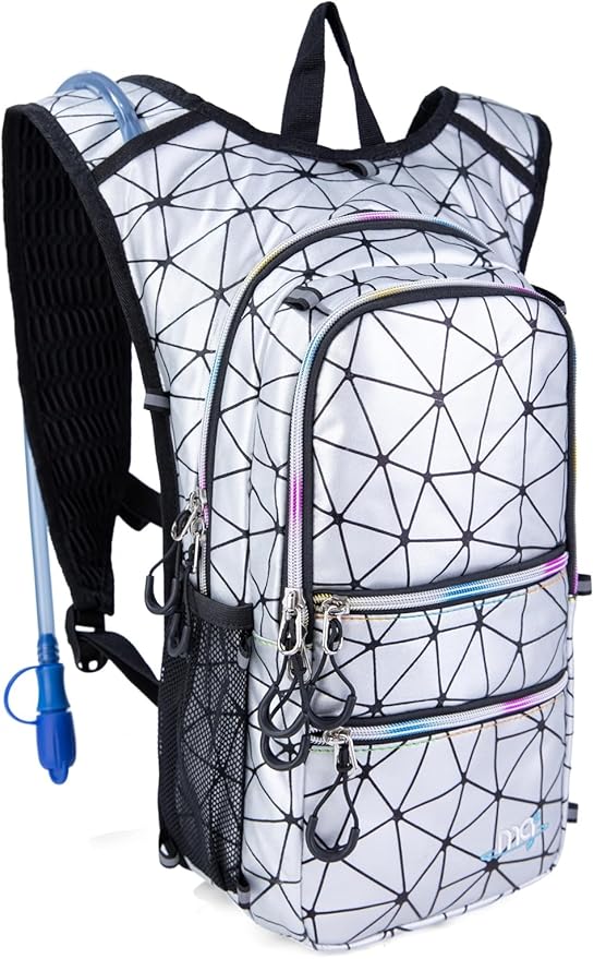 Hydration Backpack Pack with Cool Lights, 2L Water Bladder, Lightweight Bag for Running, Hiking, Bike, Climbing, Music Festival Essential, and Rave
