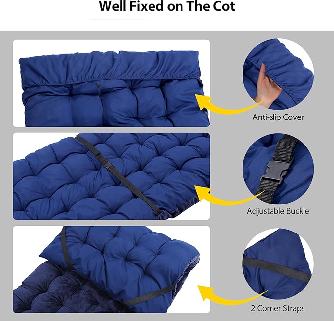 REDCAMP Extra Thick Folding Sleeping Cot Pads, 75"x28"Comfortable Soft Velvet Cotton Camping Cot Mattress Pad for Hiking, Backpacking,Navy Gray Brown