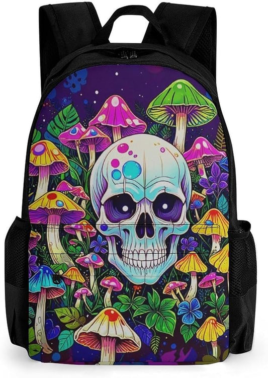 Supdreamc Men Women Lightweight Glowing Skull Mushroom Art Backpack Large Capacity Bookbag With Smooth Zippers for Gym Business Running