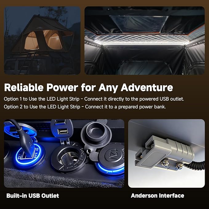 Adventurer Pro Rooftop Tent Hard Shell with USB Outlet, Side Awning, Replaceable Rain Fly&Luggage Racks for 4 Season Camping, Aluminum Pop Up 2-3 Person Roof Top Tent for Truck Jeep SUV Van Trailer