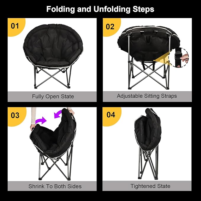Northroad Oversized Camping Moon Chair, Outdoor Padded Saucer Folding Round Chair, Supports up to 400 lbs for Outdoor Hiking Fishing Picnic Lawn