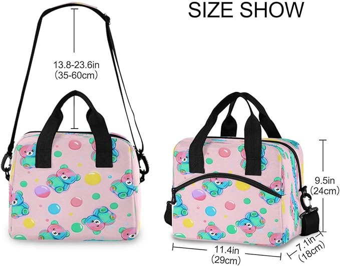 ALAZA Cute Teddy Bear Pattern Lunch Box for Men Women Adults Insulated Lunch Bag Cooler Bag with Adjustable Shoulder Strap for Work Picnic Travel