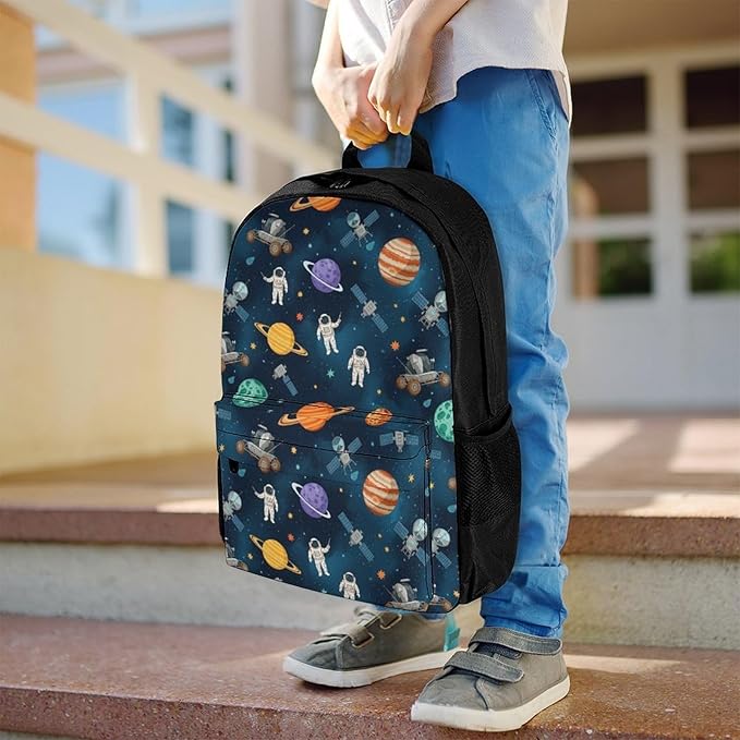 Versatile Polyester Backpack with Large Capacity for Business and Casual Activities, Galaxy Space Planet Astronaut Tavel Hiking Camping