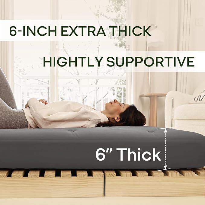 ZonLi Japanese Floor Futon Mattress Twin Size 39"x 75",100% Cotton Cover 6'' Thicken Tatami Mattress,Foldable Sleeping Pad,Portable Dormitory Tatami Mat,Roll Up Floor Lounger Bed for Adult (Grey)