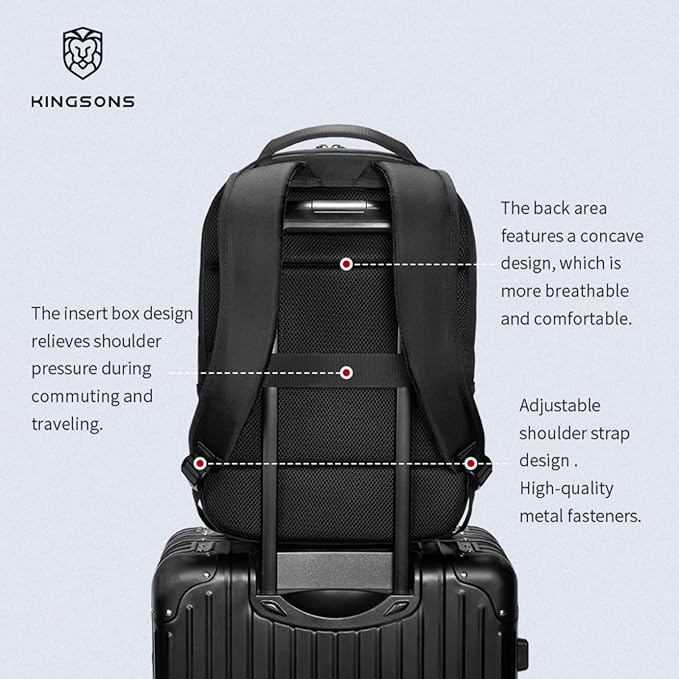 Kingsons 15.6 Inch Laptop Compartment Backpack for Men,Waterproof Slim Durable Business Backpack for Work，Travel (KS25458-Black-US-1)