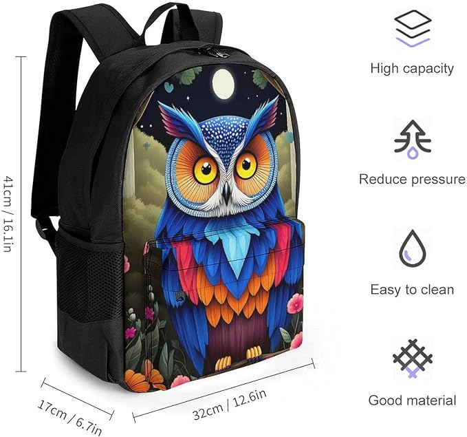 Supdreamc Lightweight Rucksack for Sports Travel Running, Big Capacity Multipurpose Anti-Theft Bookbag, Trippy Owl Red Floral Moon Art Travel and Sport Backpack Rucksack