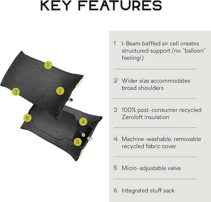 NEMO Equipment Fillo Elite Wide Ultralight Backpacking Pillow - Black Pearl/Citron - One Size