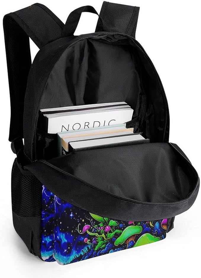 Supdreamc Shoulder Book Bags Anti-Theft Multipurpose Big Capacity Bookbag, Psychedelic Magic Mushrooms Trippy Galaxy Space Art Travel Hiking Backpack With Smooth Zippers