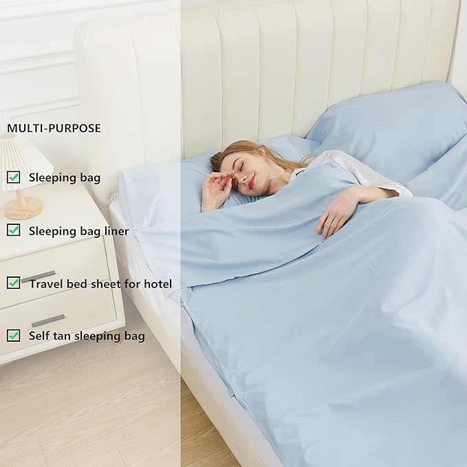 Sleeping Bag Liner Camping Adult Sleep Sack Lightweight Travel Sheet for Hotel Bed Compact Ultralight Essential Cleaning Supplies Kit Travel Bedding Set for Backpacking