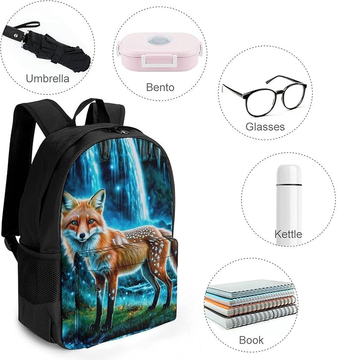 Rucksacks Lightweight Multipurpose Anti-Theft Magical Kitsune Fox Art Shoulder Bag Big Capacity Laptop Book Bag Rucksack With Padded Straps
