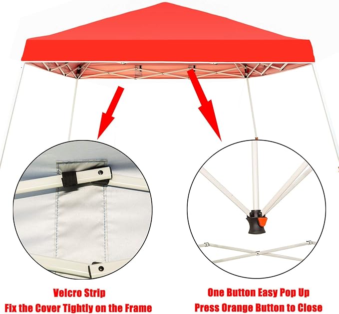 Sunnyglade 10x10 Ft Pop Up Canopy Tent One Button Easy Pop Up Outdoor Instant Folding Slant Leg Canopy with 2 Wheels and Deluxe Carry Bag(Red)