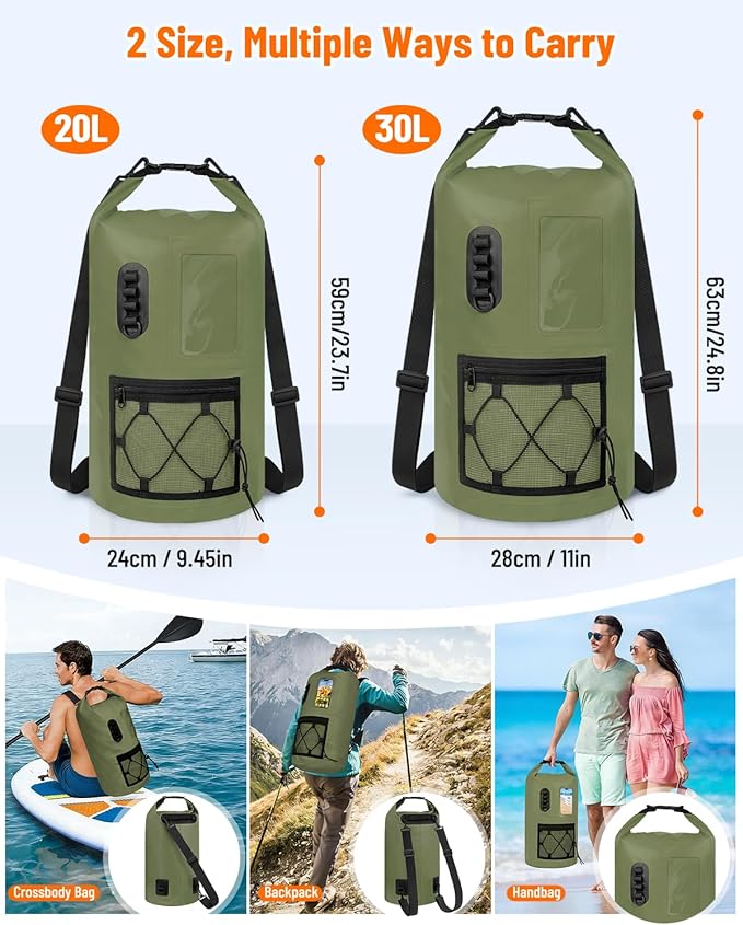 Waterproof Dry Bag, 20L/30L Roll Top Waterproof Backpack with Waterproof Phone Case, Heavy Duty Storage Bag for Women Men, for Travel, Kayaking, Boating, Rafting, Camping, Hiking & Beach