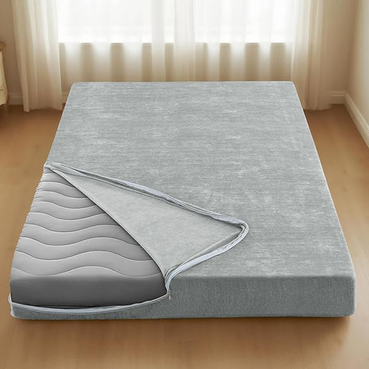H.VERSAILTEX Full Size Armless Futon Mattress Covers for Traditional Japanese Futon Mattress Soft Mixed-Color Chenille Couch Slipcovers Floor Mats Sofa Protector Zippered Sleeper Sofa Cover,Dove
