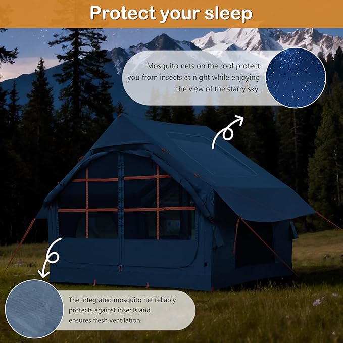 Inflatable Tents with Hand Pump Hot Tent with Stove Jack Easy Blow Up Glamping Tent with Mesh Windows, 4-6 Person Instant Family Camping Tents Waterproof for 4 Seasons