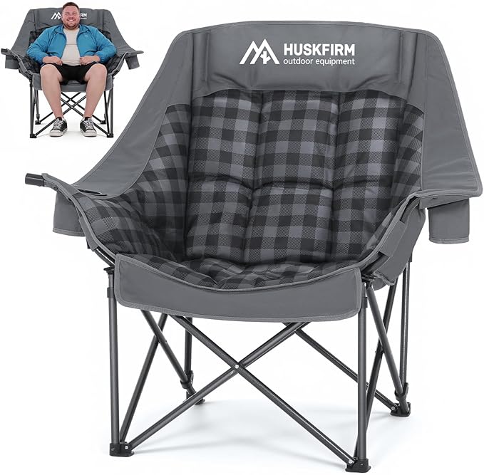 Oversized Camping Chairs for Adults Folding Padded Camping Chair Heavy Duty XL Camp Chair - 400LBS Support Lawn Chairs for Outdoor Sports Beach Fishing with Cup Holder & Carry Bag