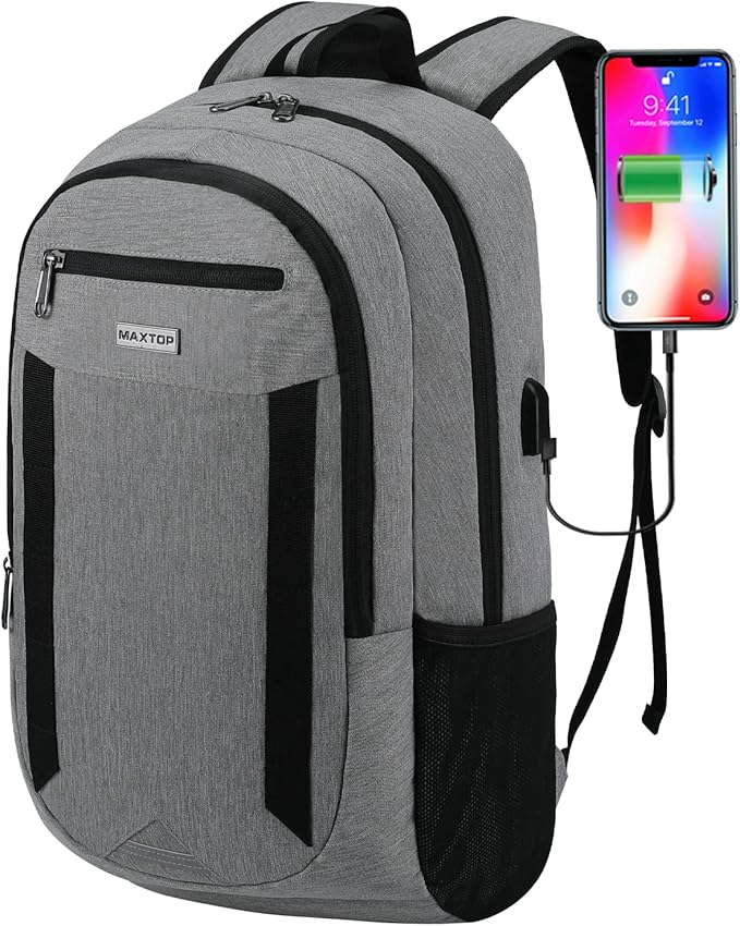 MAXTOP Travel Laptop Backpack Business Backpacks with USB Charging Port Water Resistant School College Bookbag