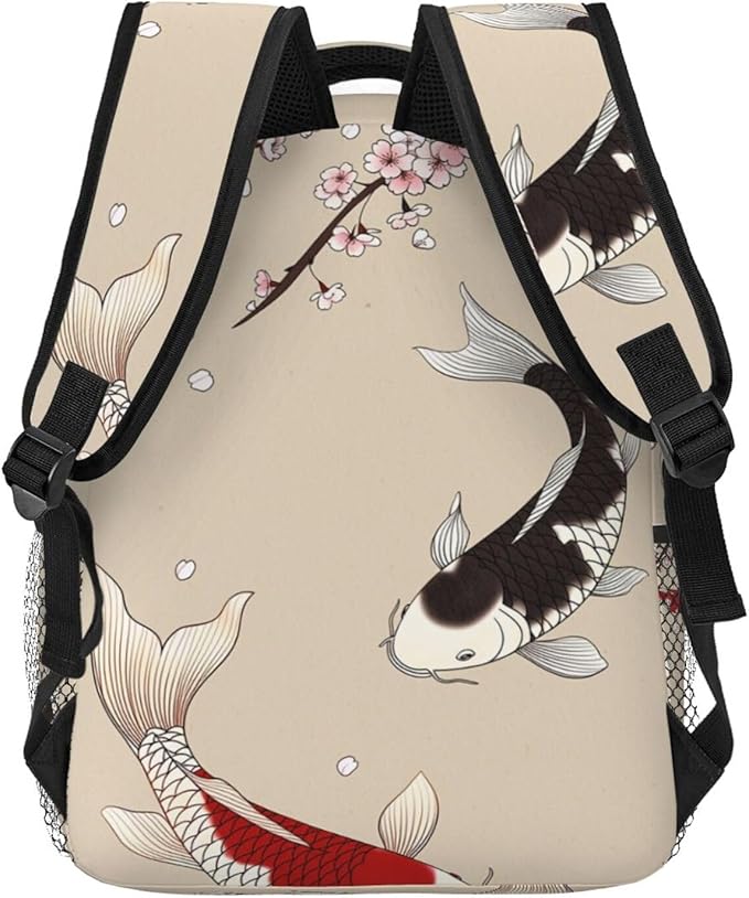 Men Women Lightweight Fish Carps Animals Wildlife Daypack Bookbag Big Capacity Carry On Bag With Side Pockets for Camping Travel Bicycle