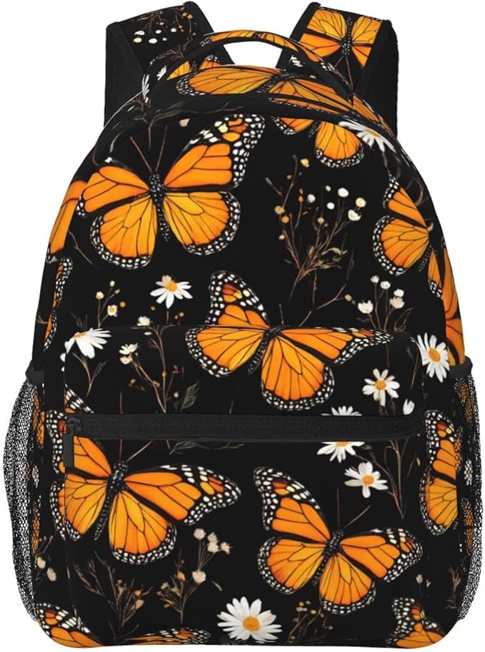 Men Women Lightweight Colorful Butterflies Flowers Daypack Bookbag Big Capacity Carry On Bag With Side Pockets for Camping Travel Bicycle