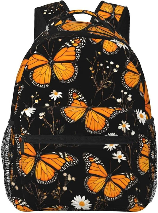Men Women Lightweight Colorful Butterflies Flowers Daypack Bookbag Big Capacity Carry On Bag With Side Pockets for Camping Travel Bicycle