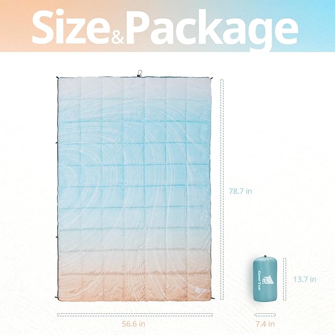 GEERTOP Lightweight Outdoor Camping Blankets for Adults, Compact Travel Blanket for Hiking Backpacking All Weather Sleeping Bag Quilt for Beach, Park, Stadium