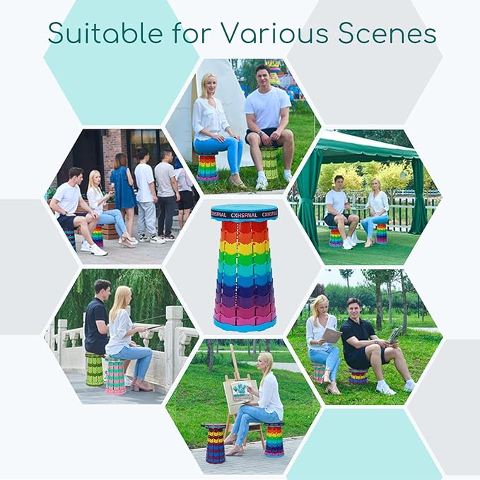 Upgraded 2 Pack Portable Collapsible Stool,Folding Camp Stool for Adults,Lightweight Sturdy 400lbs Load Capacity Retractable for Fishing Hiking Camping Gardening Hunting BBQ(Rainbow)