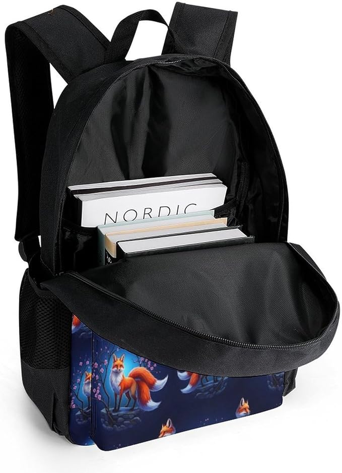 Supdreamc Polyester Daypack for Hiking Work Running, Big Capacity Anti-Theft Multipurpose Shoulder Bag, Anime Fox Travel and Sport Backpack Rucksack