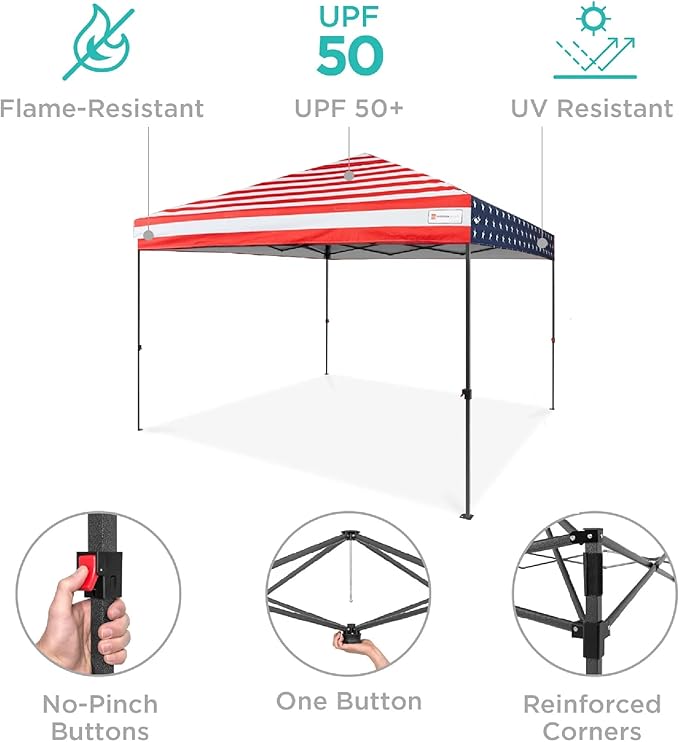 Best Choice Products 8x8ft Pop Up Canopy Tent, Outdoor Shade, 1 Person 1 Minute Set Up, Carry Case, 4 Weight Bags - American Flag