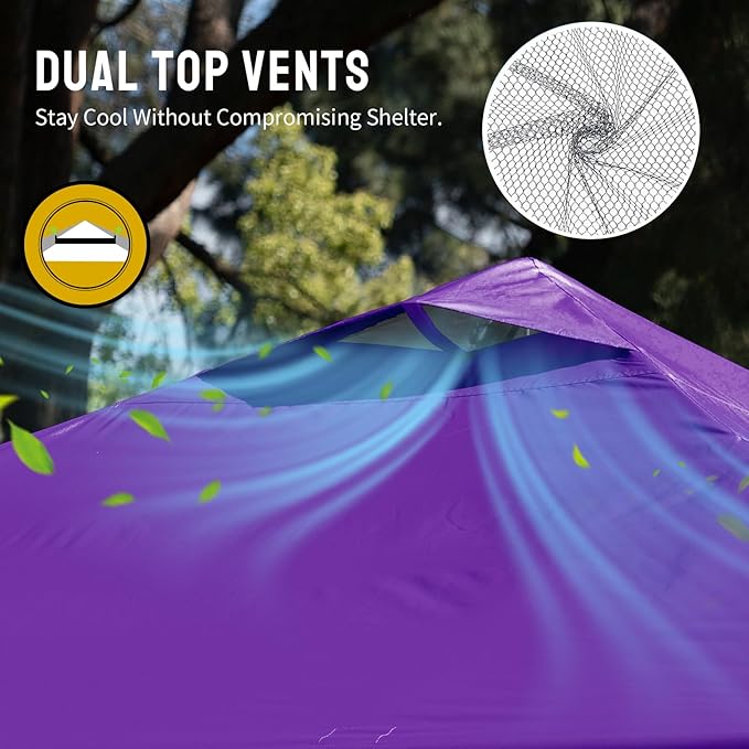 CROWN SHADES 10x10 Pop Up Canopy - Beach Tent with One Push Setup - Easy Outdoor Sun Shade for Events, Parties, Camping - Gazebo with STO-N-Go Cover Bag, Silver Coated Top, Purple