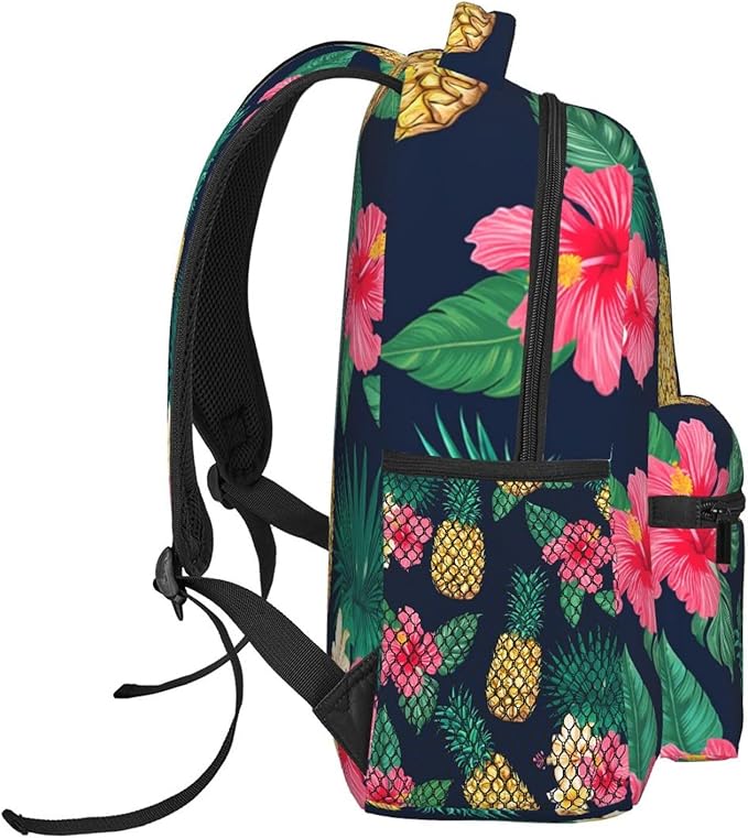 Lightweight Daypack Backpack for Trekking Work Running, Big Capacity Multipurpose Anti-Theft Bookbag, Hawaiian Flower Party Pineapple Art Business Computer Bag