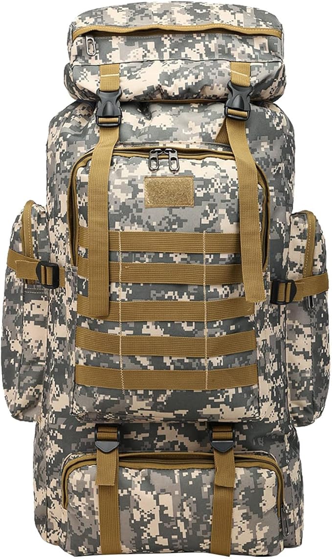 70L Hiking Backpack for Men, Waterproof Lightweight Camping Backpack, Military Rucksack with Molle, 3-Day Assault Pack for Travel, Climbing, Outdoor Sports (Urban Camouflage)