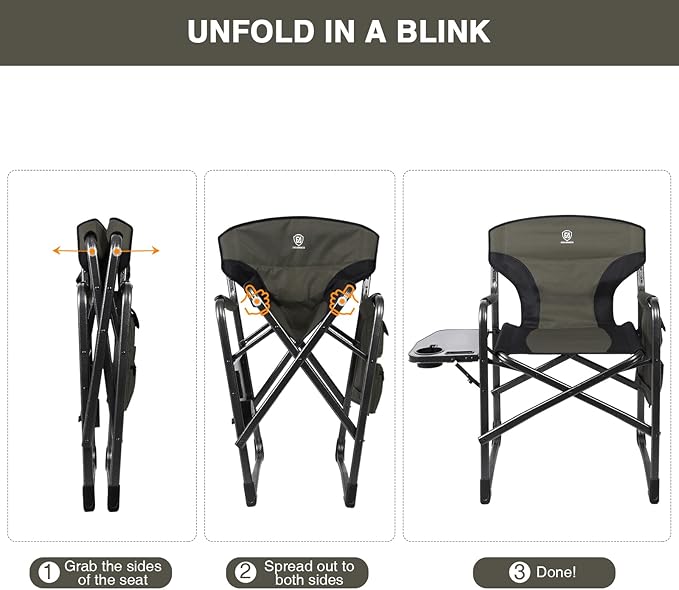 EVER ADVANCED Lightweight Folding Directors Chairs Outdoor, Aluminum Camping Chair with Side Table and Storage Pouch, Heavy Duty Supports 350LBS