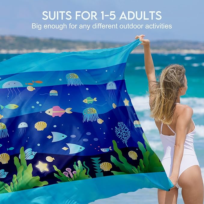 BYDOLL Beach Blanket Waterproof Sandproof Large 78''×81''/10'×9' Sand Free Oversized Sandless Picnic Mat Water Proof Packable Lightweight Blanket for Beach Camping Hiking Travel