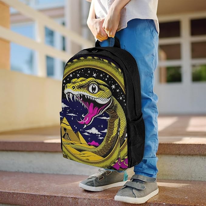 Supdreamc Lightweight Daypack for Camping Business Walking Cycling, Large Capacity Anti-Theft Multipurpose Bookbag, Egypt'S Mysterious Pyramids Golden Snake Art Gym Outdoor Hiking Backpack