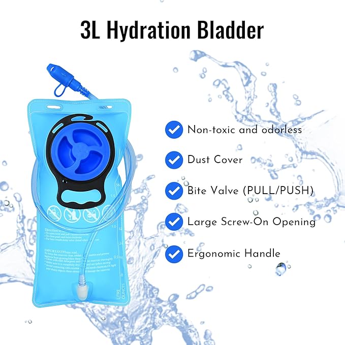 20L Hydration Backpack with 3L Water Bladder Water Backpack for Hiking Hydration Pack Insulated Daypack for Commuting Black