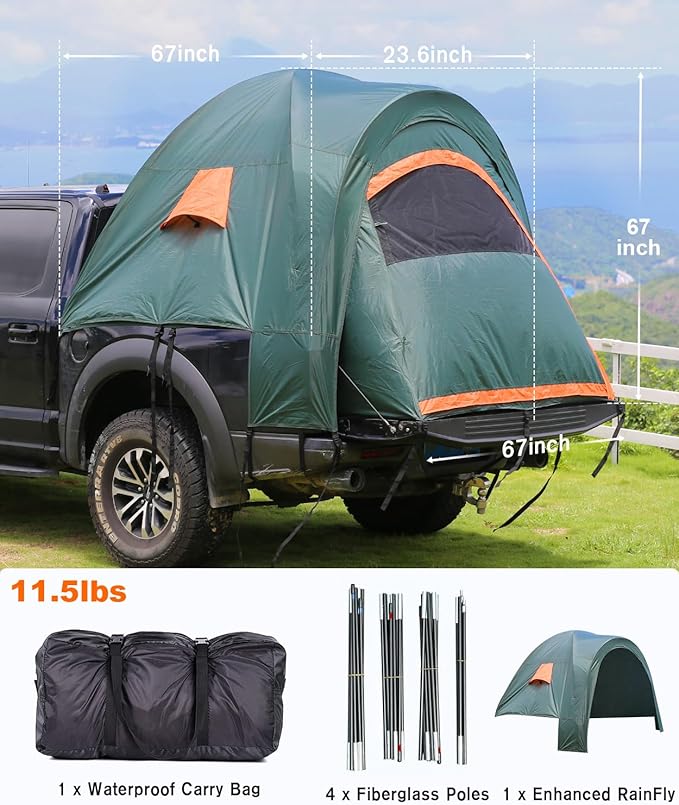 LIBERRWAY Truck Bed Tent for 2 Person, 5.5-5.8 FT Pickup Truck Tent with Waterproof Rainfly Oxford for Camping Travel Outdoor Chevy Silverado 1500 Dodge Ram 1500 Ford F-150 GMC