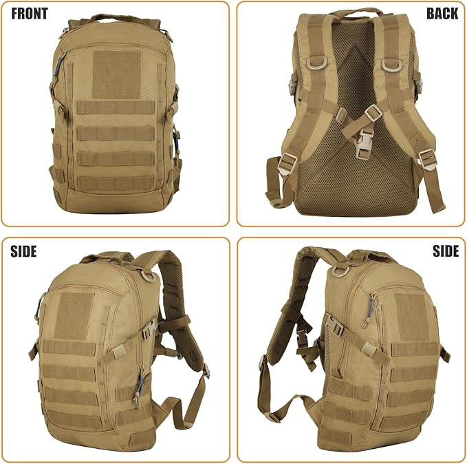 Small Tactical Backpack 12L Molle Bag Rucksack Army Daypack Military Daypack for Outdoor,Hiking (Tan)