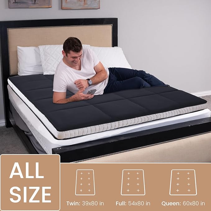 DoCred Twin Size Japanese Futon Floor Mattress, Extra Thick Futon Mattress, Foldable Japanese Floor Mattress for Adults, Breathable Memory Foam Sleeping Pad，Roll Up Tatami Mat for Guest Room