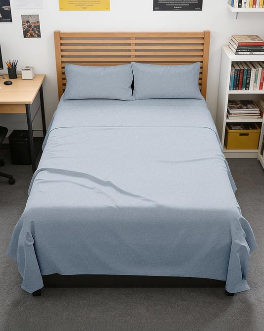 Full XL Bed Sheet - 4 Piece Full XL Bed Sheets Set - Soft, Breathable & Cooling - Hotel Luxury Bedding for Women, Men, Kids, Teens, Boys & Girls - Deep Pockets, Fade & Wrinkle Free - Heathered Blue