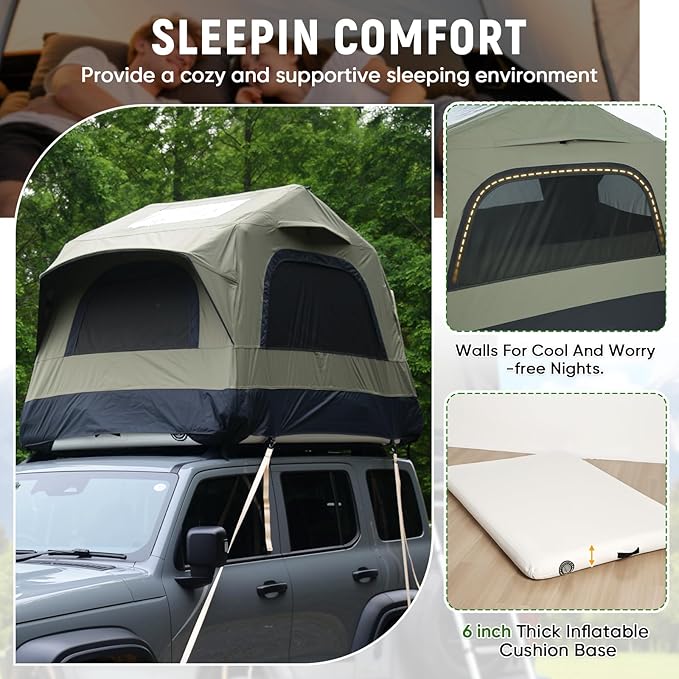 Inflatable Rooftop Tent for Car Truck, 2-3 Person Camping Roof Top Tent with Inflatable Mattress & Ladder for Outdoor Adventure, Easy Set-up