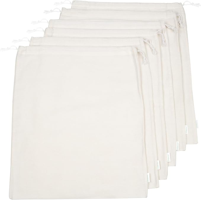 Reusable Cotton Storage Produce Bags With Drawstrings X-Large 14x18 Inch (6 Psc), Muslin Bags - For Bulk Food Storage, Vegetable, fruit, Food, Snack, Footwear, Toys Storage Bag