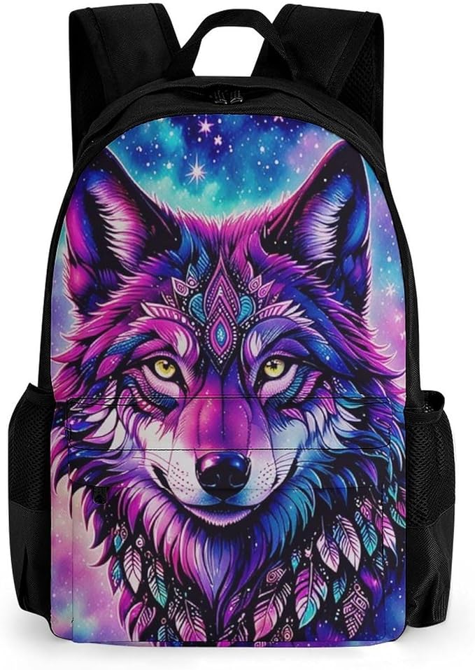 Rucksacks Multipurpose Anti-Theft Big Capacity Bookbag, Naive Wolf Head Pink Travel Hiking Camping Rucksack With Padded Straps
