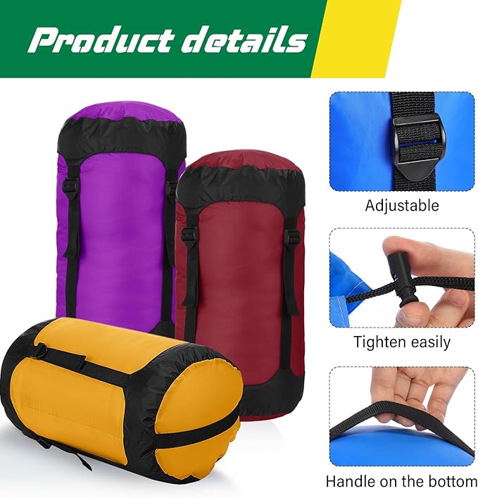 5 Pcs Compression Sacks for Backpacking 20L Camping Sleeping Bag Stuff Sacks for Backpacking Water Resistant Sleeping Bag Storage Sack for Space Saving Hiking Gear