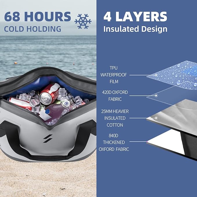 ROCKBROS Soft Cooler Bag Handheld Insulated Cooler Bag Soft Sided Cooler 22L Leakproof Camping Cooler Bag Waterproof Outdoor Cooler Bag for Beach Travel Hiking