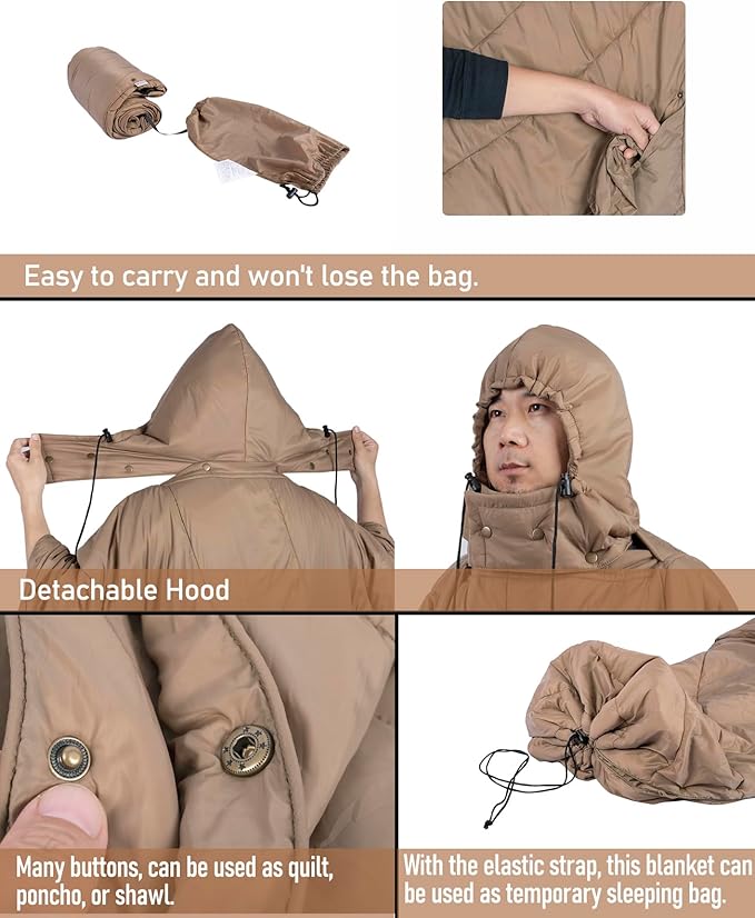 iClimb Hooded 3M Thinsulate Insulation Warm Camping Blanket Wearable Poncho Ultralight Compact