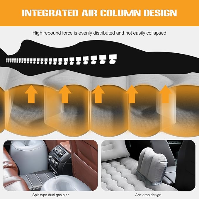 Ergocar Inflatable Mattress Camping Thickened Portable Travel Camping Flocking Bed Double-Layer Inflatable Valve Suitable for Suvs, Rear Seats, Automobiles