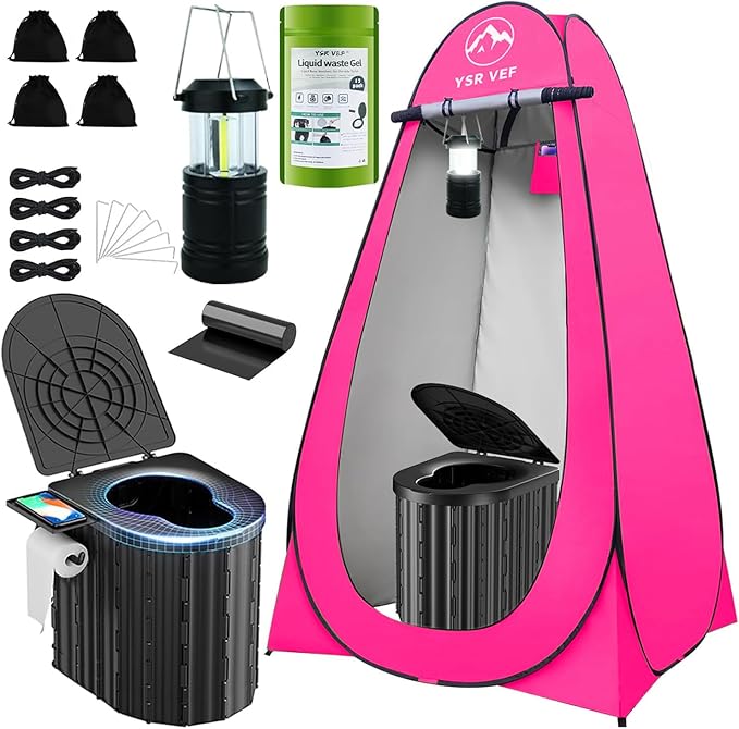 Camping Toilet with Pop-Up Privacy Tent and Liquid Waste Gel, Portable Toilet for Camping with Large Tent, Ergonomic Potty Provides Enhanced Comfort, Suitable for All Ages