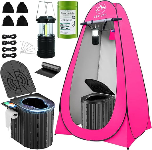 Camping Toilet with Pop-Up Privacy Tent and Liquid Waste Gel, Portable Toilet for Camping with Large Tent, Ergonomic Potty Provides Enhanced Comfort, Suitable for All Ages