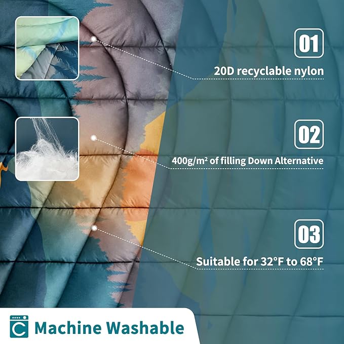 Camping Blanket,Lightweight Puffy Printed Camping Blanket Packable Outdoor Blanket for Camping,Traveling, Stadium, Hiking, Picnics