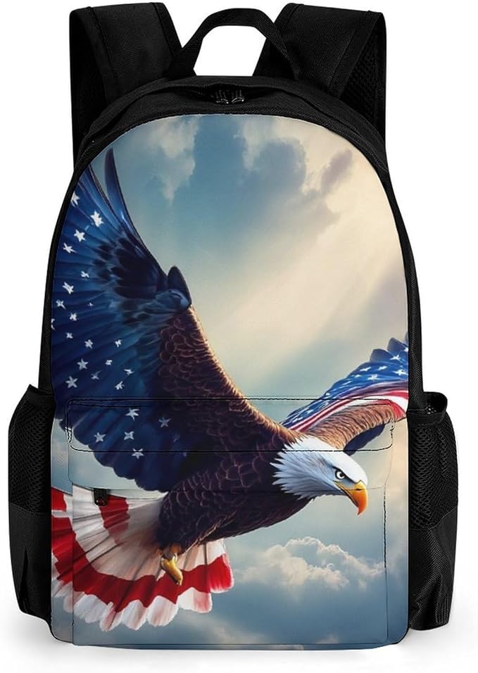 Supdreamc Lightweight Backpack for Gym Travel Bicycle, Big Capacity Multipurpose Anti-Theft Carry On Bag, American Flag Eagle Travel Hiking Bag Day Pack
