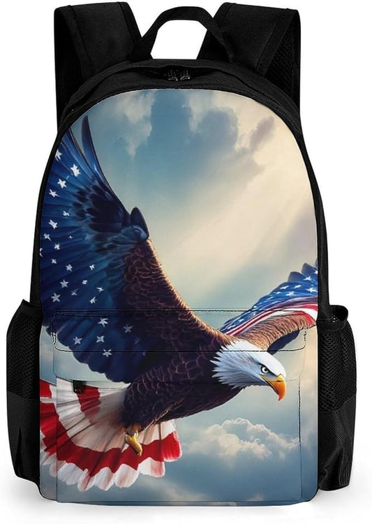 Supdreamc Lightweight Backpack for Gym Travel Bicycle, Big Capacity Multipurpose Anti-Theft Carry On Bag, American Flag Eagle Travel Hiking Bag Day Pack